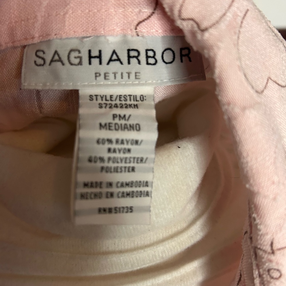 ☀️Sag Harbor Petite Medium PM Pink Floral button Front Blouse Top - Picture 5 of 7